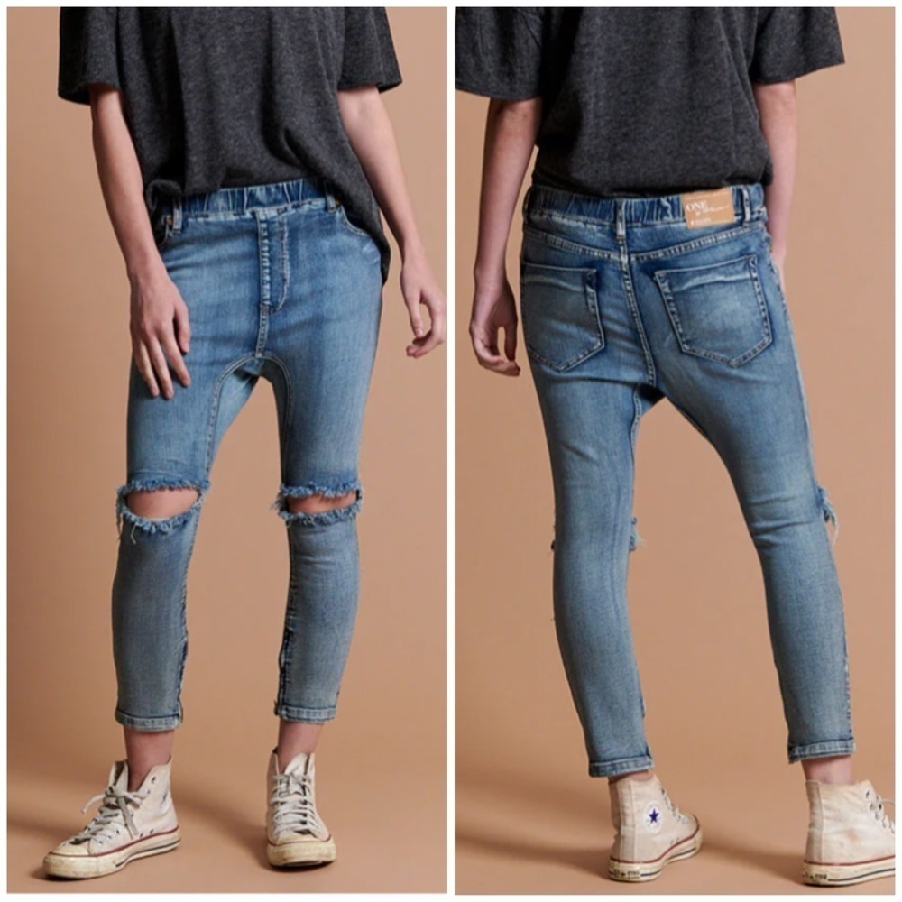 NWT One Teaspoon Killers Jeans Phoenix Wash Distressed Rips Drop Crotch Sz 28